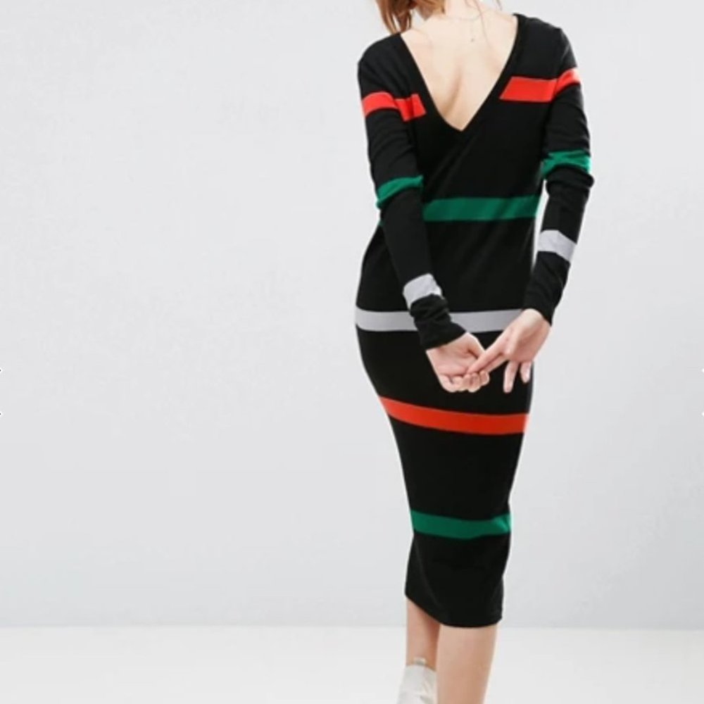 ASOS Sweater Dress In Stripe With V Back
